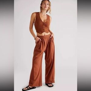 Free People Beach Roxanne Blossom Wide Leg Pants Rust Brown Medium/Large Stretch